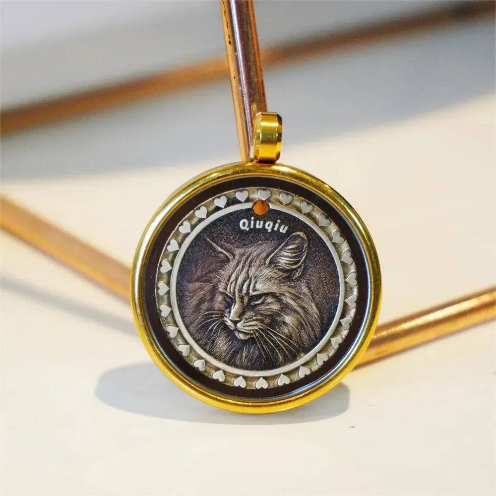 Custom Engraved Pet Coin Pendant — Personalized Pet Portrait Necklace