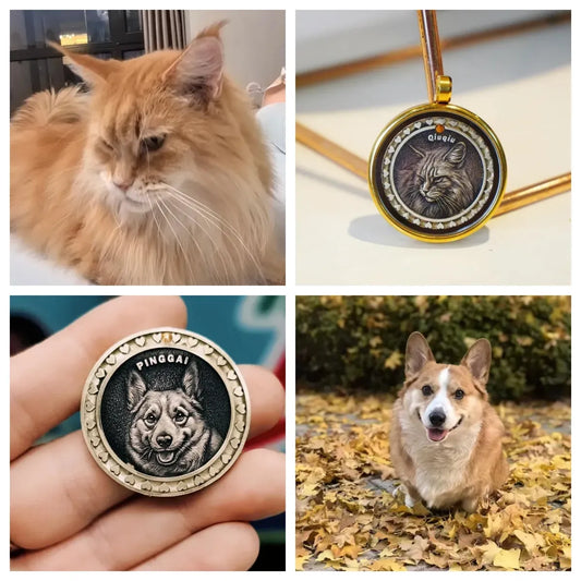 Custom Engraved Pet Coin Pendant — Personalized Pet Portrait Necklace