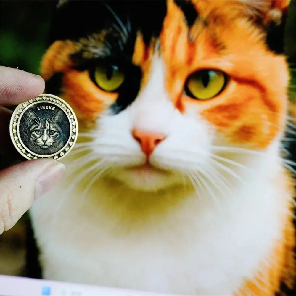Custom Engraved Pet Coin Pendant — Personalized Pet Portrait Necklace